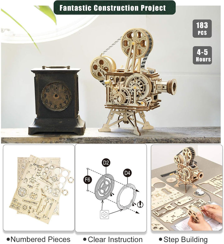 Robotime 3D Holz Puzzle Mechanisch Vitascope fur Erwachsene - Filmprojektor Modellbau Bausatz knobel