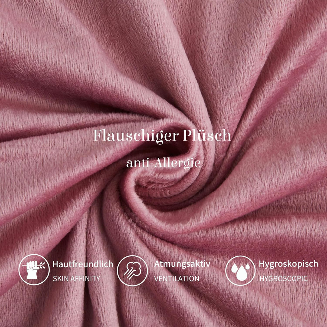 Boqingzhu Plüsch Bettwäsche 200×220cm Biber Rosa Altrosa Grau Flanell Winter Warm Kuschelig Flauschi