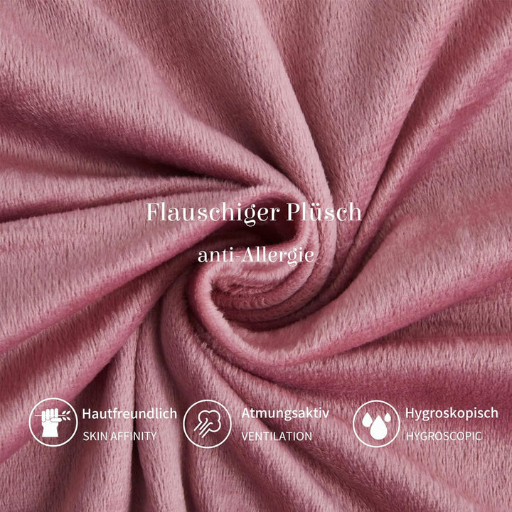 Boqingzhu Plüsch Bettwäsche 200×220cm Biber Rosa Altrosa Grau Flanell Winter Warm Kuschelig Flauschi