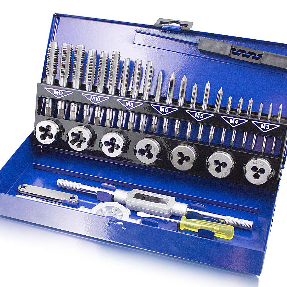 BITUXX® 32tlg Gewindeschneid Set Satz M3-M12 Gewindeschneider Gewindebohrer Set Schneideisen M3 M4 M
