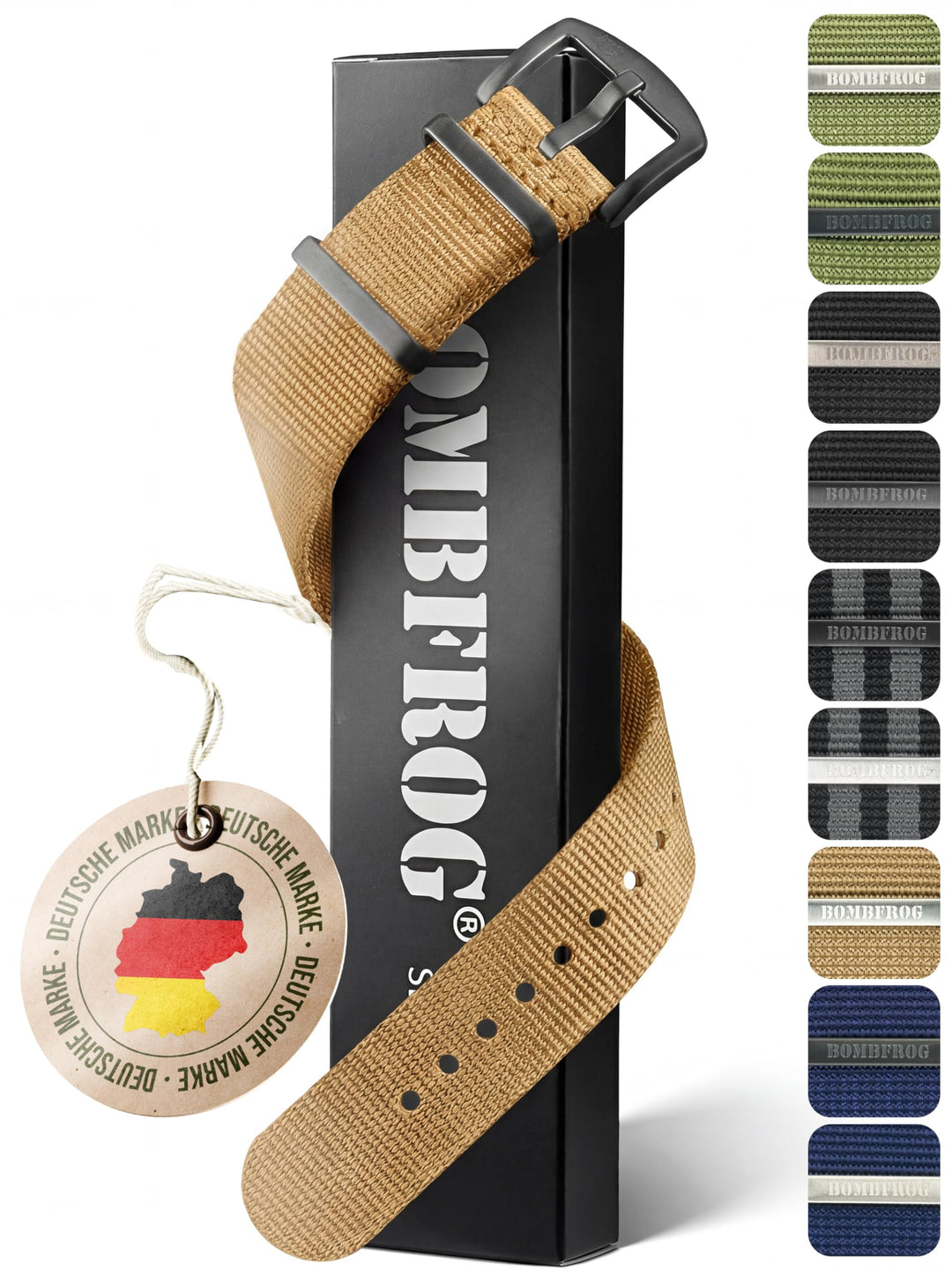 BOMBFROG NATO Strap Uhrenarmband Nylon, Dornenschliesse - Uhrenarmbänder 18 mm 20mm 22mm 24mm, Uhren