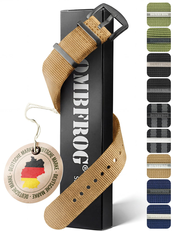 BOMBFROG NATO Strap Uhrenarmband Nylon, Dornenschliesse - Uhrenarmbänder 18 mm 20mm 22mm 24mm, Uhren