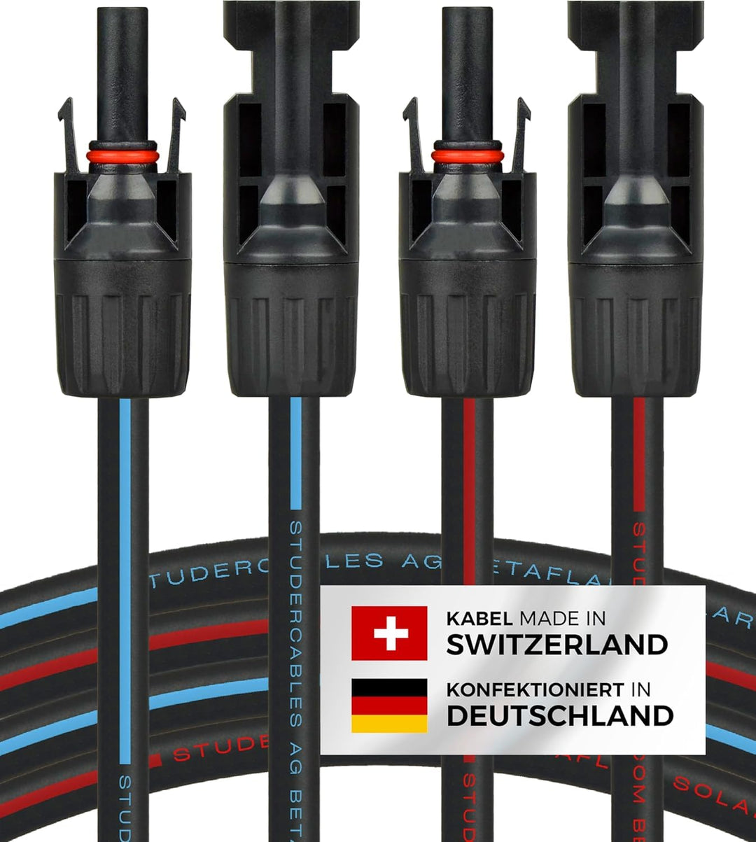 Solarkabel 2 x 10 Meter 4mm² mit Solarstecker (1/2/3/5/10m, 4mm²/6mm²) Stecker beidseitig montiert,
