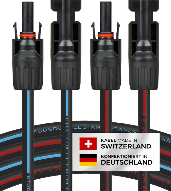 Solarkabel 2 x 10 Meter 4mm² mit Solarstecker (1/2/3/5/10m, 4mm²/6mm²) Stecker beidseitig montiert,