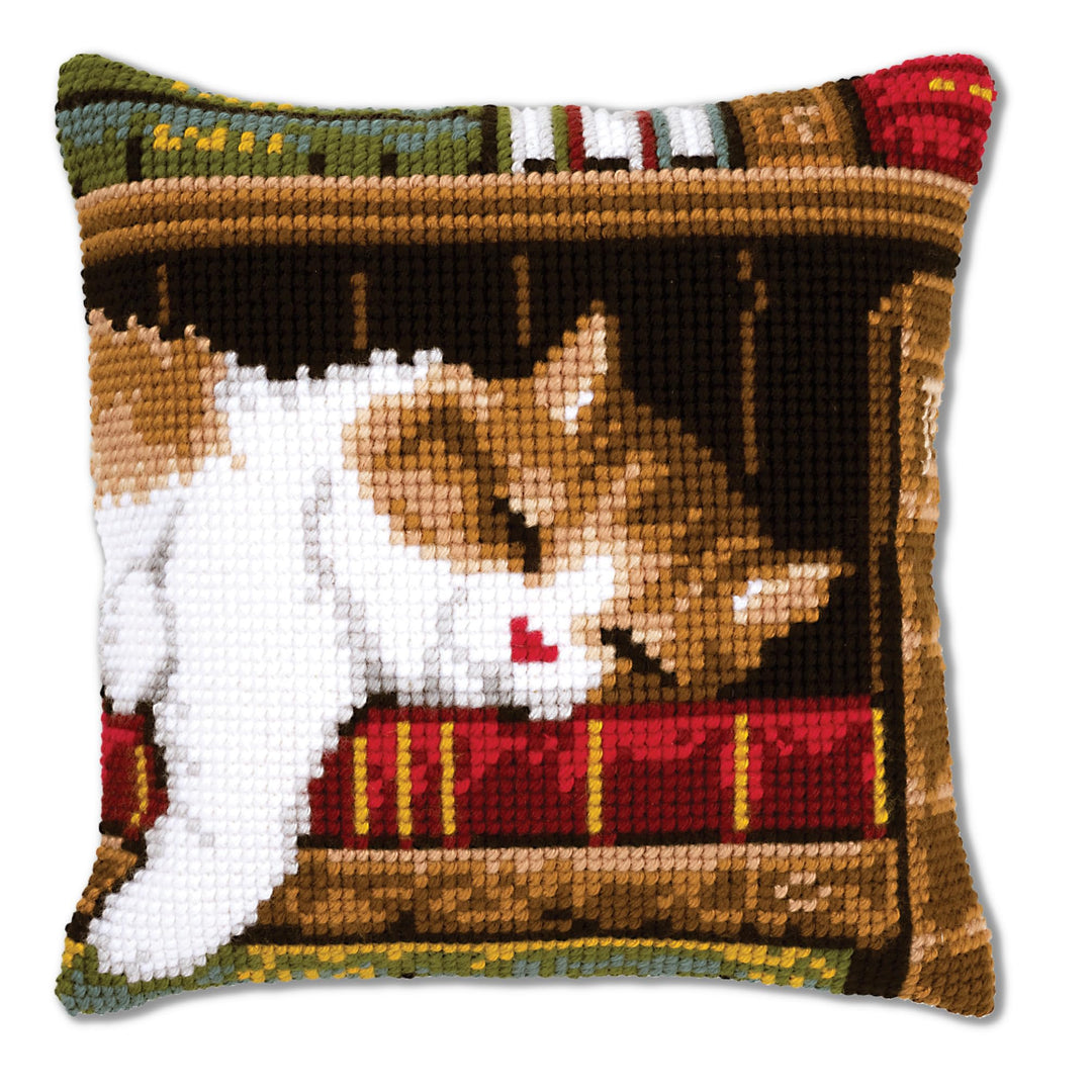 Vervaco Schlafende Katze Kreuzstichkissen/Stickkissen vorgedruckt, Baumwolle, Mehrfarbig, 40 x 40 x