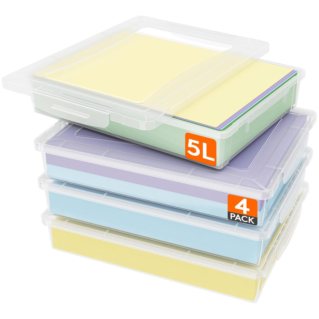 Lifewit 4 Pack Mehrzweck-Aufbewahrungsbox aus Kunststoff mit verriegelbaren Deckeln, A4 Papieraufbew