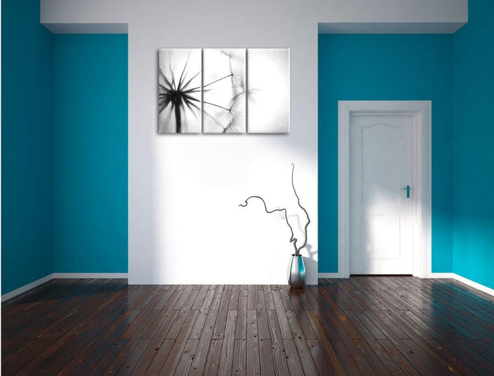 Pixxprint Pusteblumen Kohle Effekt 3-Teiler Leinwandbild 120x80 Bild auf Leinwand