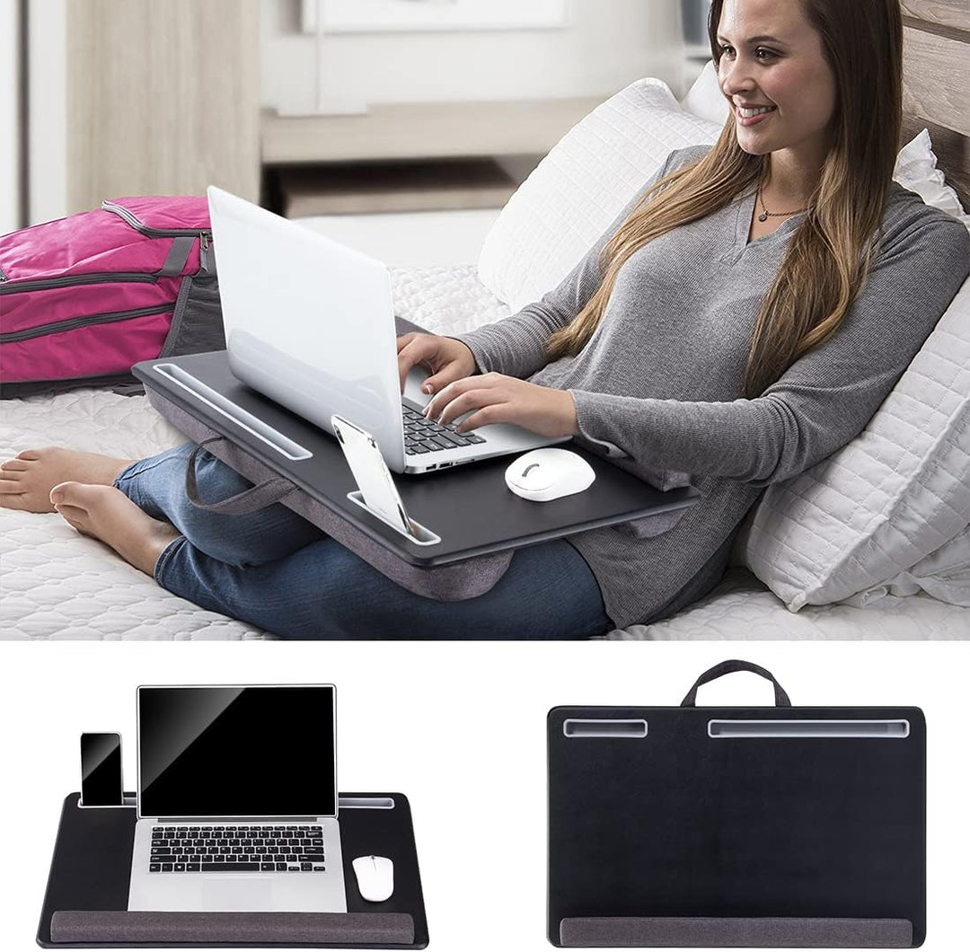 Extra grosser Laptop-Schreibtisch – Voll-PU-Material, Gaming-Tablett – tragbarer LapDesk mit Handyha