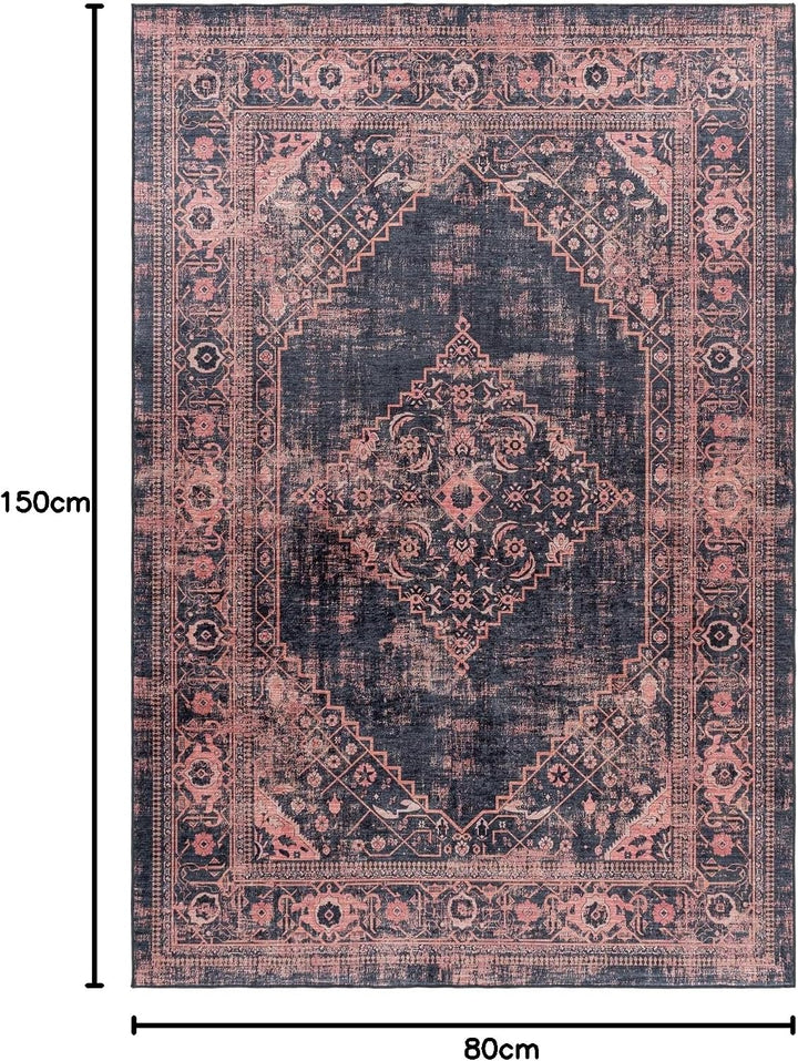 Waschbarer Teppich, Didigitaldruck Orientteppiche, Rechteckig, Rot - Schwarz Farbe, Flachgewebe, Fus