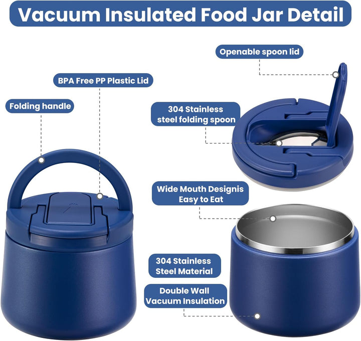 Itslife Thermobehälter für Essen 420ml, Warmhaltebehälter Essen Edelstahl mit Schnallendeckel und Lö