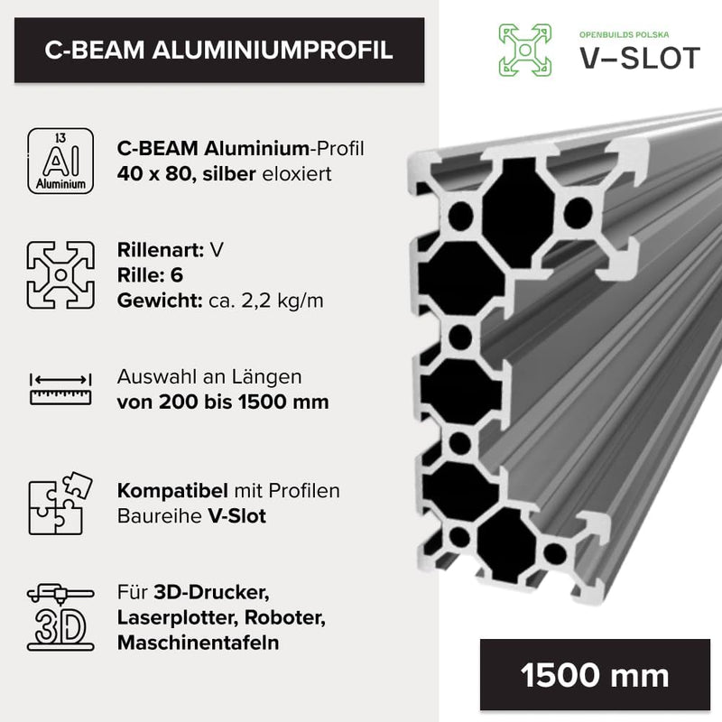 C-BEAM V-Nut Aluminiumprofil 200-1500mm für CNC für 3D-Drucker V-SLOT T-förmiges Profil, Profil für