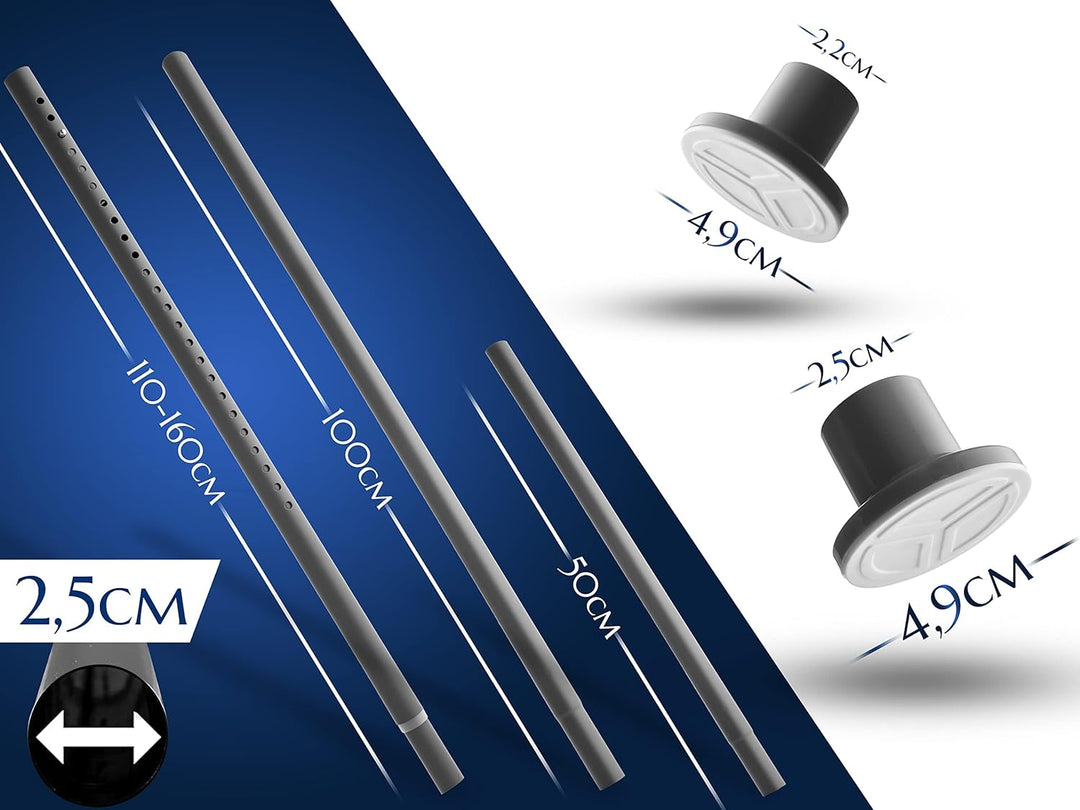 Spannstange ohne Bohren 260-310cm, Grau, Ø 25 mm, Multifunktionale Teleskopstange zum Klemmen - Vorh