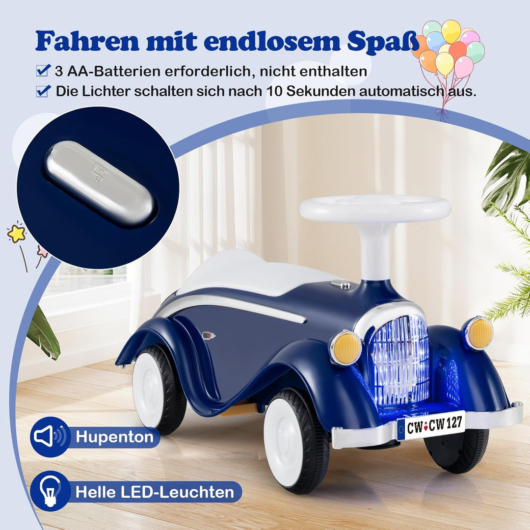 COSTWAY Rutschauto, klassisches Rutschfahrzeug mit Lenkrad & Hupe & LED-Scheinwerfer, Kinderfahrzeug