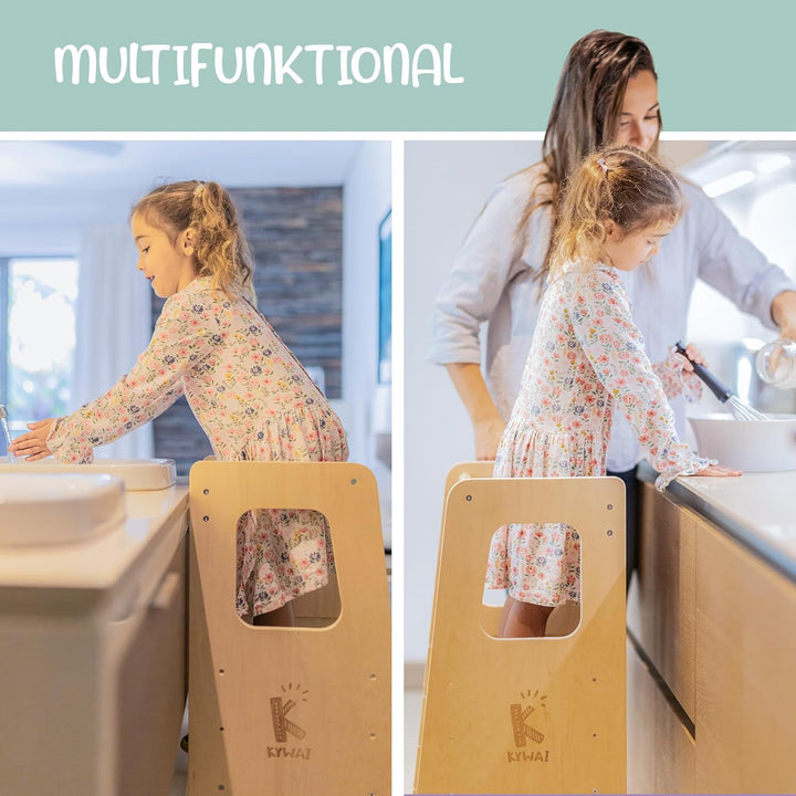 Montessori Lernturm ab 1 Jahr, aus robustem Holz, Premium-Modell in Grossformat, Learning Tower mit