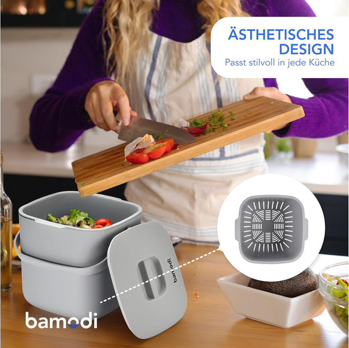Bamodi Biomülleimer Küche Doppelte Compartment, Plastik, für Kompost oder kleine Abfälle in Küche/Ba