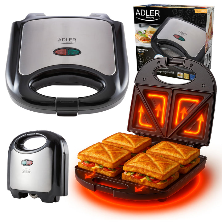 ADLER AD 3015 Sandwichmaker, Kunststoff, Schwarz/Grau