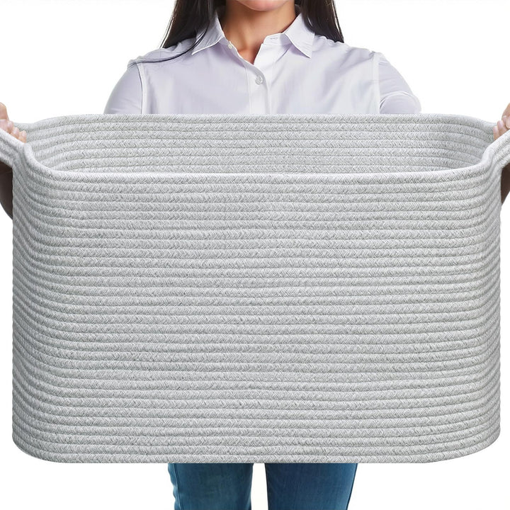 JOJOSEE Faltbarer Wäschekorb, 63L Grosse Wäschesammler, Laundry Baskets aus Baumwolle, Geflochten Au
