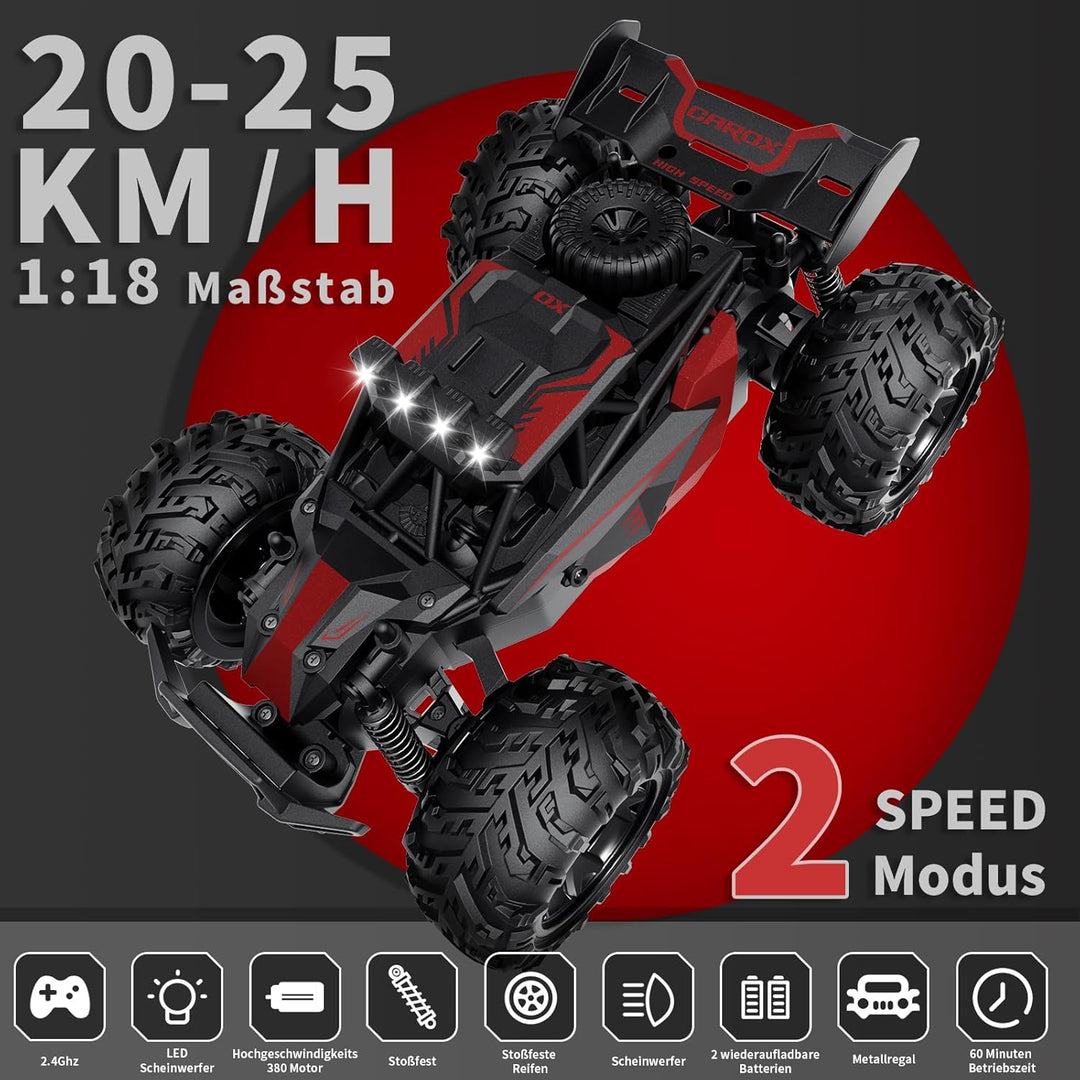 Carox ferngesteuertes Auto,2.4 GHz 25 km/h RC Auto,1:18 Off ferngesteuertes Auto Outdoor mit Scheinw