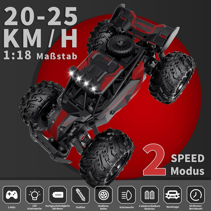 Carox ferngesteuertes Auto,2.4 GHz 25 km/h RC Auto,1:18 Off ferngesteuertes Auto Outdoor mit Scheinw