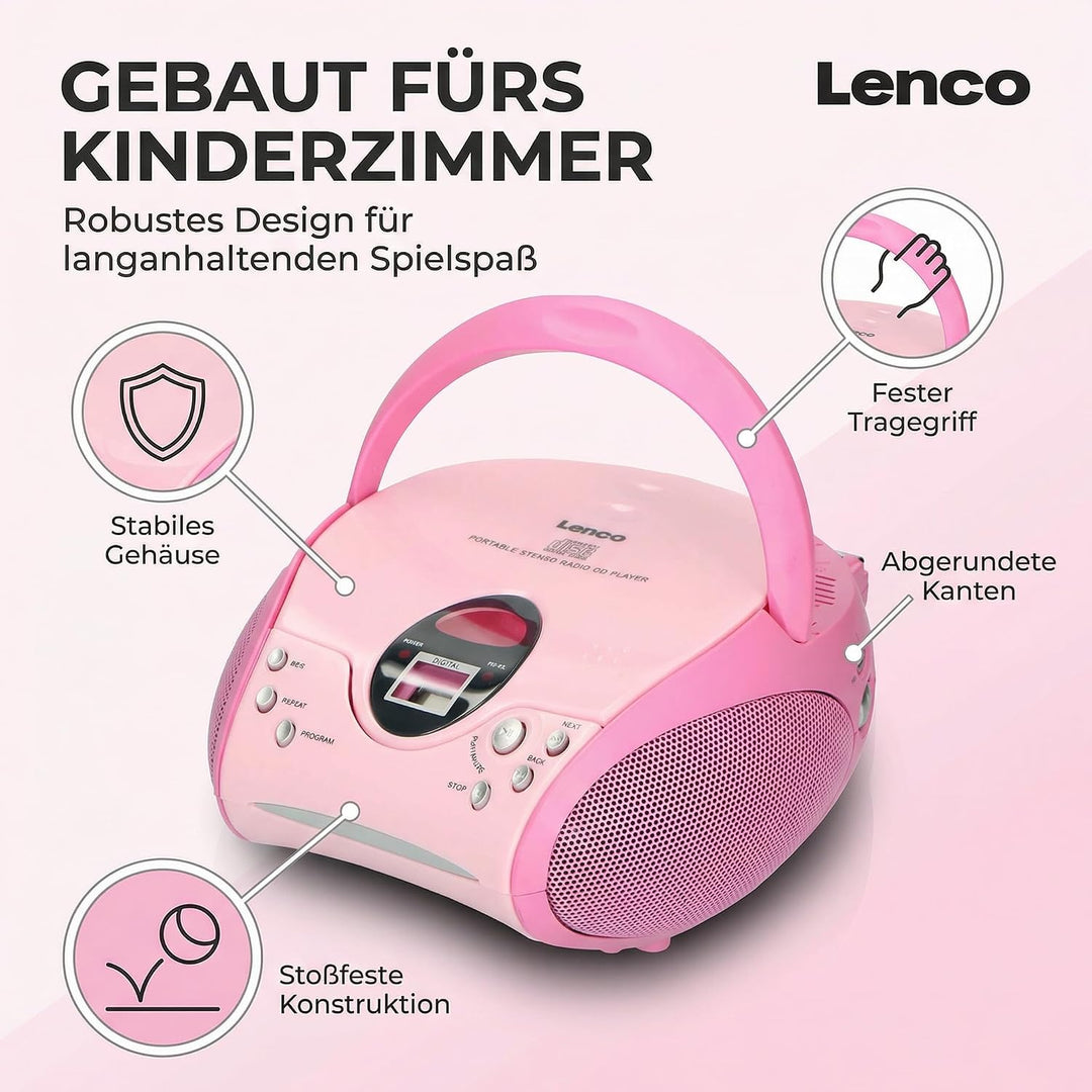 Lenco SCD-24 Stereo UKW-Radio mit CD-Player und Teleskopantenne rosa ohne Bluetooth pink, ohne Bluet
