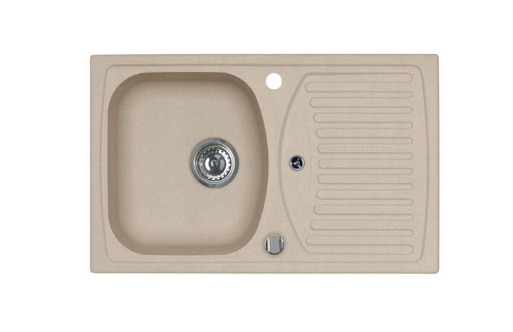 VBChome Spülbecken mit Armatur 78 x 48 cm Beige Drexexcenter Granit Einzelbecken Einbauspüle Abtroff