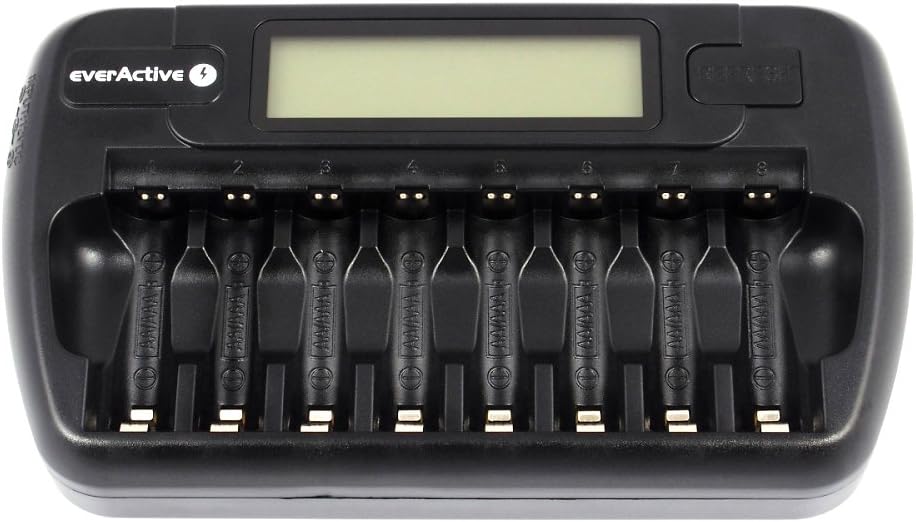 everActive Ladegerät für 8 Akkus AAA AA, schnelle Ladung - 4 Stunden Akku-Set, LCD Anzeige, Auffrisc