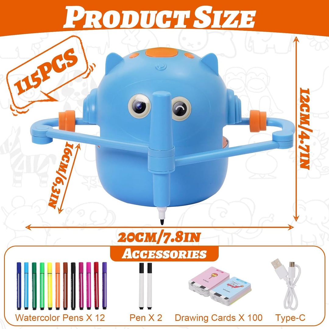 Malroboter für Kinder, Zeichenroboter Kinder mit Sprachanleitung, 100 Karten & 14 Stift, Mal-Roboter