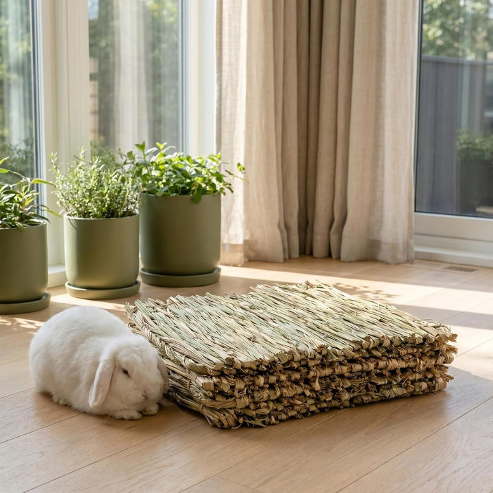 Kaninchen Matte Strohmatten, 8 Stück Kaninchen Bett Spielzeug Kühlmatte Natürlich Handgewebte Strohm