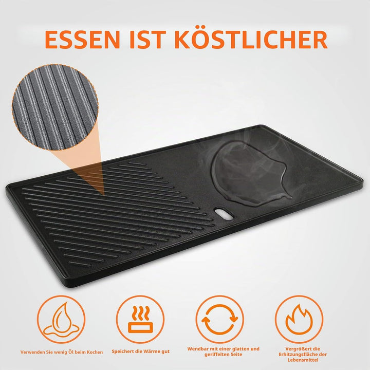 Denmay 43,5cm x 23,5cm Gusseisen Grillplatte für Landmann Triton 2, Enders Kansas Pro 4, Boston Blac