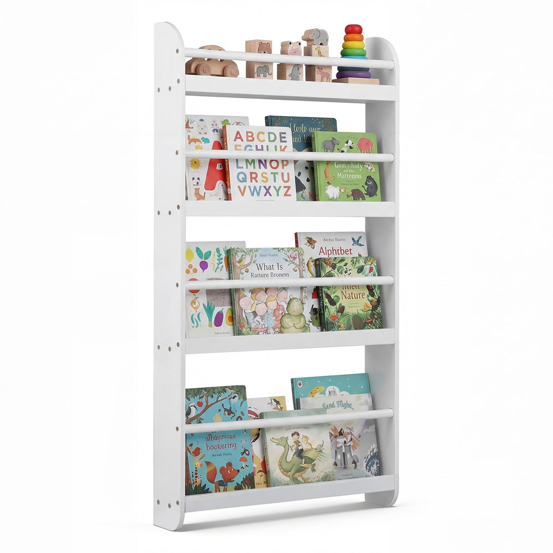 COSTWAY Bücherregal für Kinder, Kinderregal mit 4 Ablagen, Wandregal aus Holz für Spielzeug & Bücher