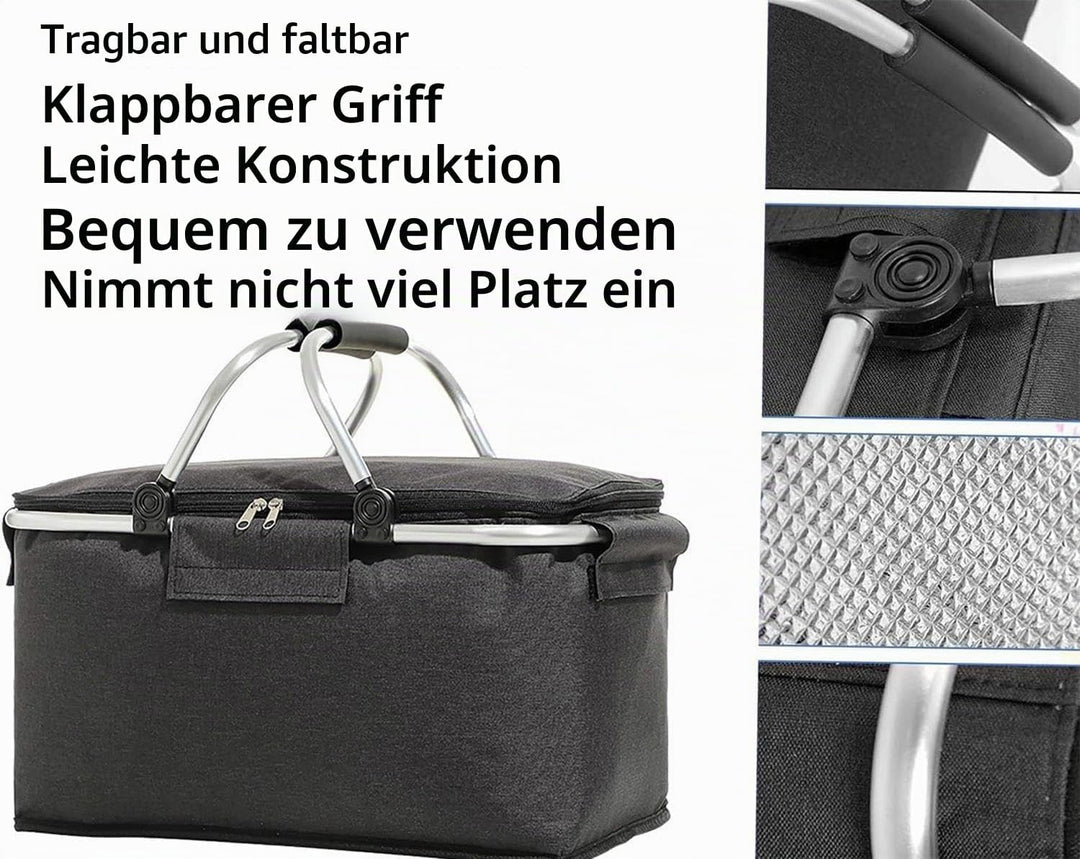 Einkaufskorb Faltbar, Einkaufskorb mit Kühlfunktion, Kühlbox Tragbare mit Gepolsterten Griffen,Therm