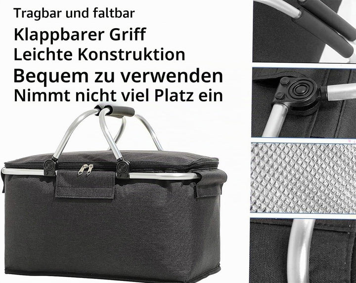 Einkaufskorb Faltbar, Einkaufskorb mit Kühlfunktion, Kühlbox Tragbare mit Gepolsterten Griffen,Therm