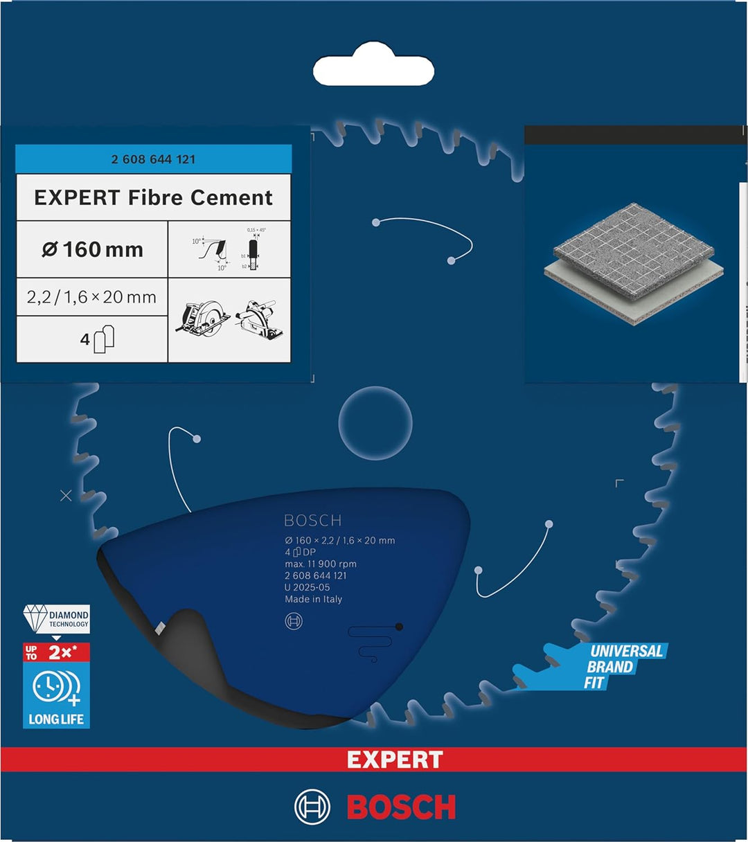 Bosch Professional 1x Kreissägeblatt Expert for Fiber Cement (Faserzement, Sägeblatt Ø 160 x 20 x 2,