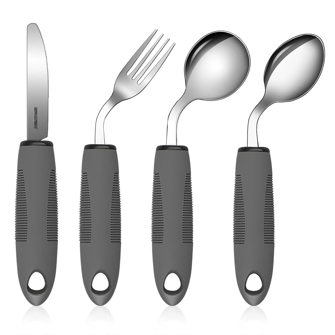 4-Teilig, Easy Grip Besteck 42° Winkel Besteck mit Dickem Griff Behinderten Esshilfen Rutschfeste Gr