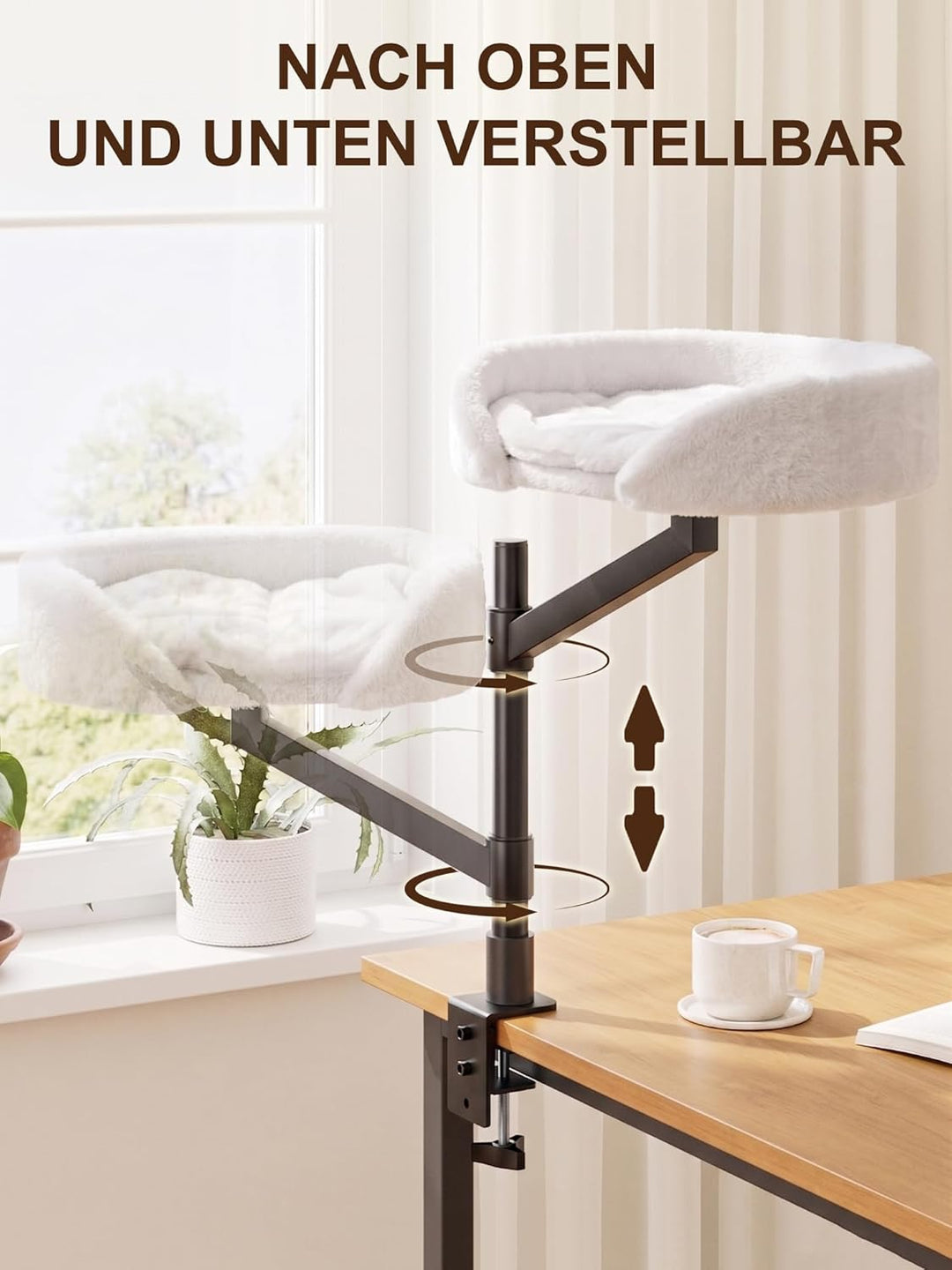Katzenbett für den Schreibtisch, Katzenkorb, Katzen-Schreibtischbett, höhenverstellbar, 360° drehbar