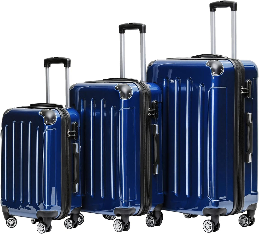 BEIBYE Hartschalen Koffer Trolley Rollkoffer Reisekoffer 4 Zwillingsrollen Polycabonat (Blau, Koffer