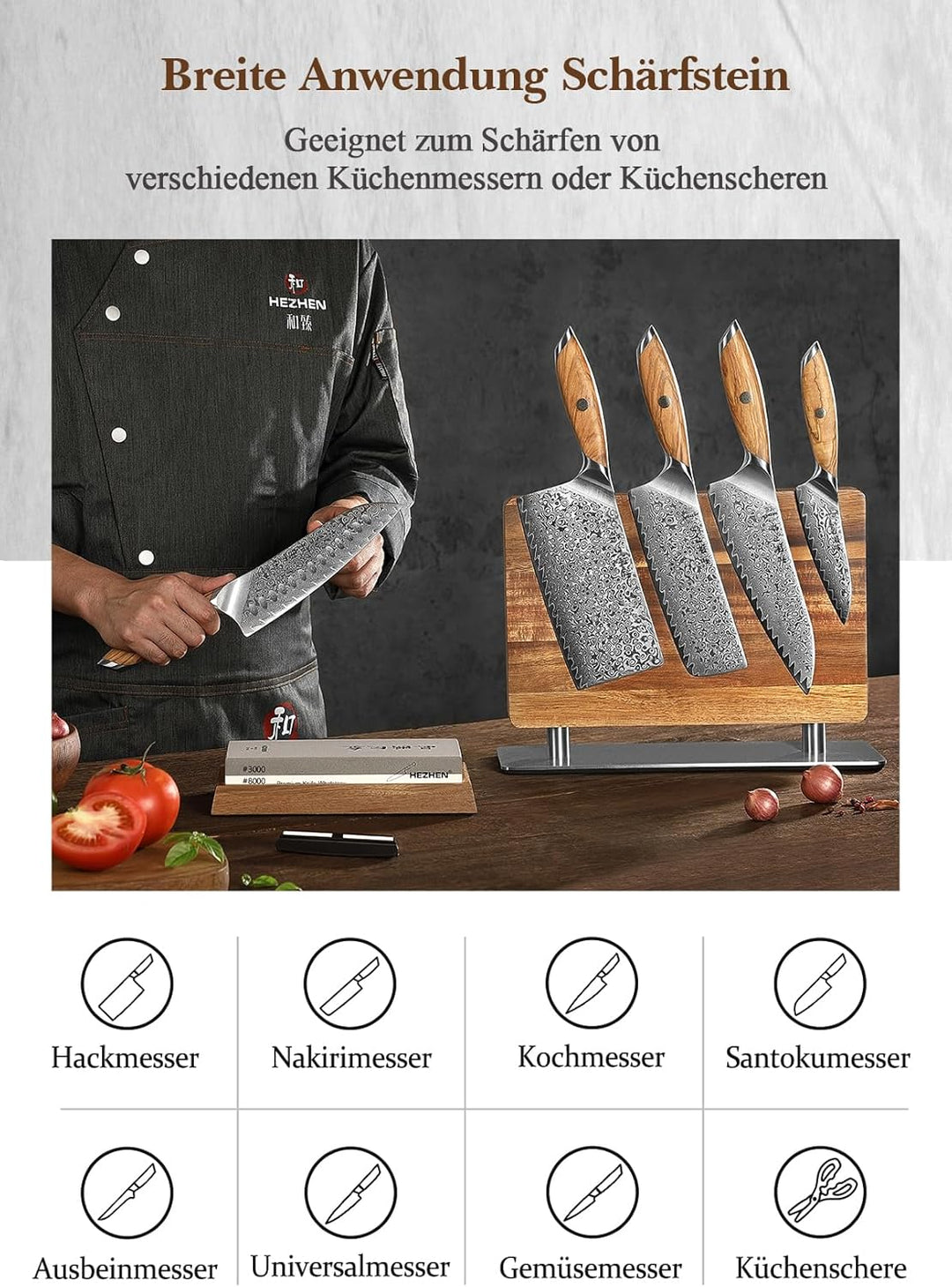 HEZHEN Doppelseitiger Abziehstein, Gross Weisskorund Schleifstein Wetzstein, Professionell Messersch