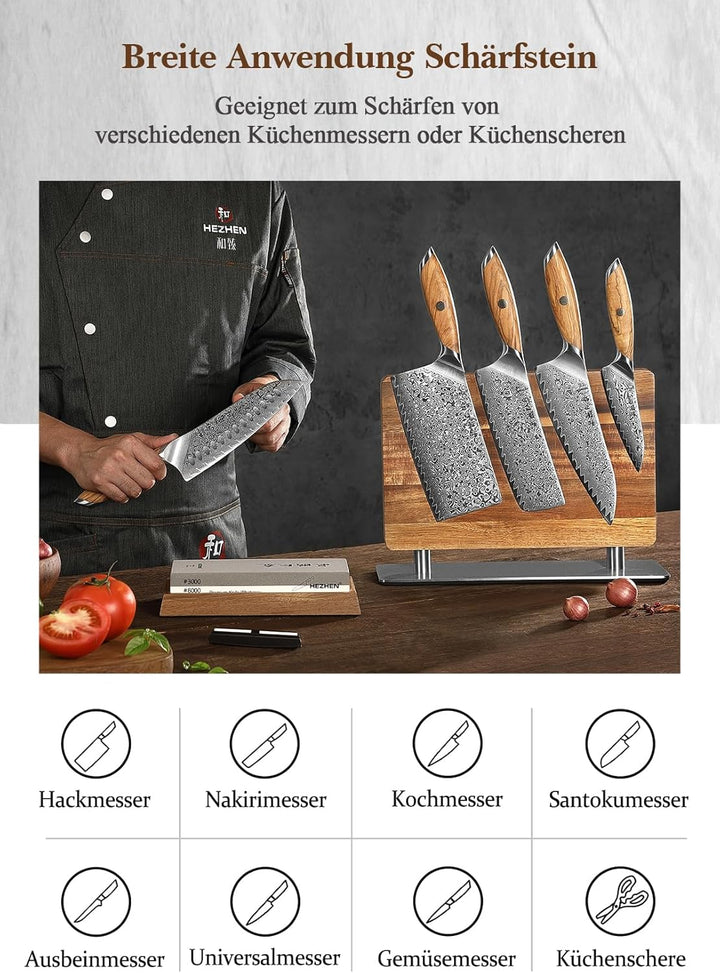 HEZHEN Doppelseitiger Abziehstein, Gross Weisskorund Schleifstein Wetzstein, Professionell Messersch