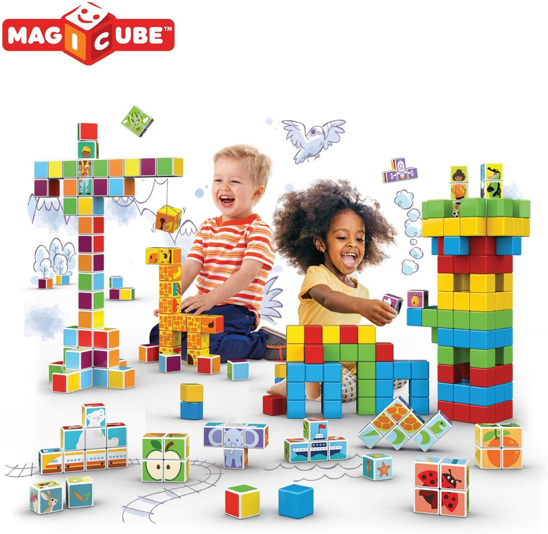 Geomag Magicube Word Building - 16 Magnetwürfel für Konstruktionen + 63 clip - Baukasten Lernspielze