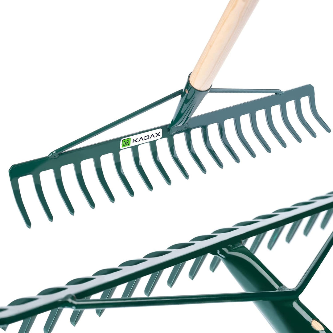 KADAX Rechen, breite Harke für Garten, Beet, Rasen, Gartenharke, Bügelrechen, Rasenrechen aus Metall