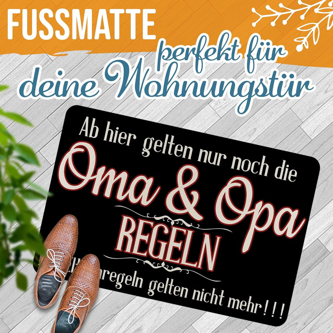PR Print Royal Filz-Fussmatte mit Spruch - Oma &amp; Opa Regeln - Fussabtreter als Geschenkidee für die