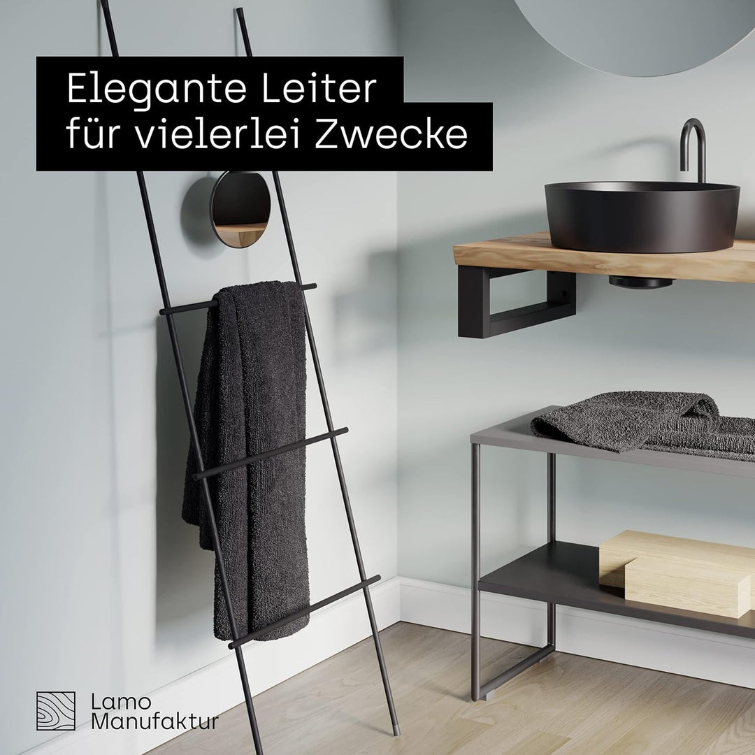 LAMO Manufaktur Handtuchleiter Handtuchhalter Zeitschriftenhalter Loft, 130x60 cm, Schwarz, LLS-130-