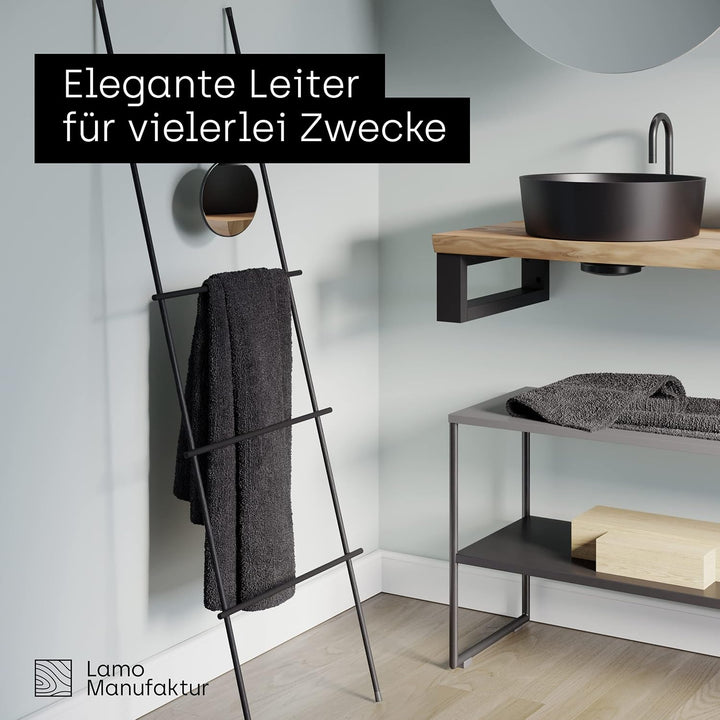 LAMO Manufaktur Handtuchleiter Handtuchhalter Zeitschriftenhalter Loft, 150x50 cm, Rohstahl mit Klar