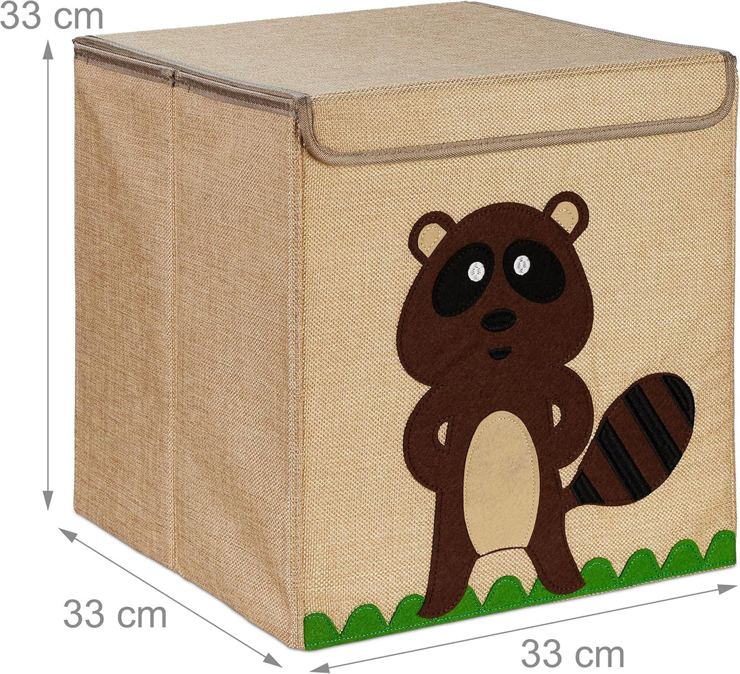 Relaxdays Aufbewahrungsbox, Biber-Motiv, Stoffbox für Kinder, faltbar, HBT: 33 x 33 x 33 cm, Spielze