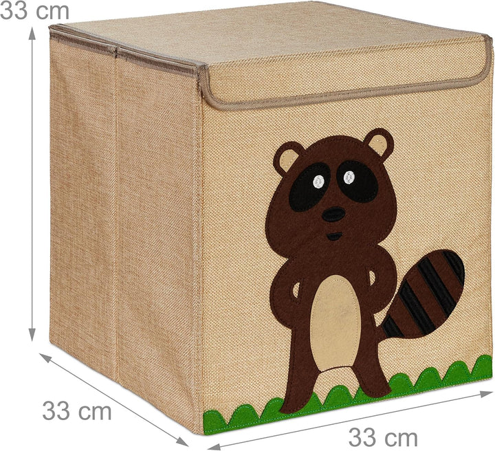 Relaxdays Aufbewahrungsbox, Biber-Motiv, Stoffbox für Kinder, faltbar, HBT: 33 x 33 x 33 cm, Spielze