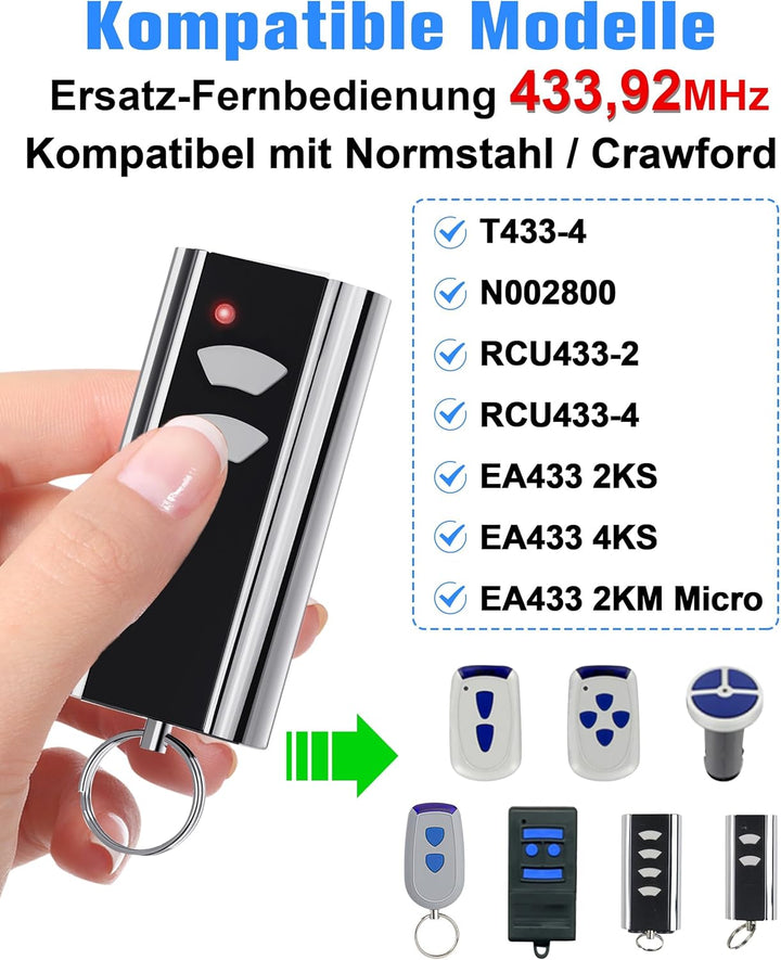 2 Stück für Normstahl RCU433-2K: Garagentor-Handsender-Ersatz, 433,92 MHz | Kompatibel mit Normstahl