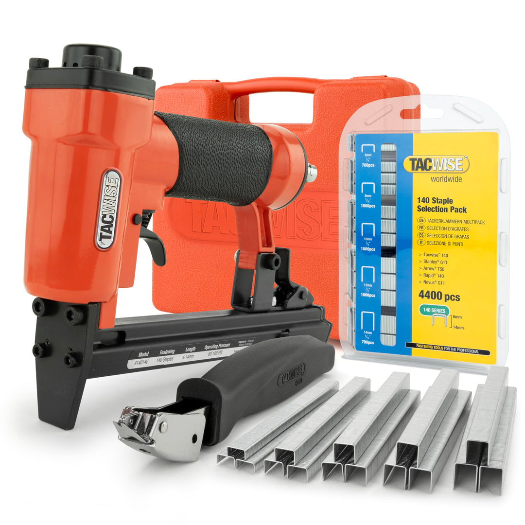 Tacwise 1287 A14014V Druckluft-Polstertacker Set mit Typ 140/6-14mm Heftklammer-Multipack (4400 Stüc
