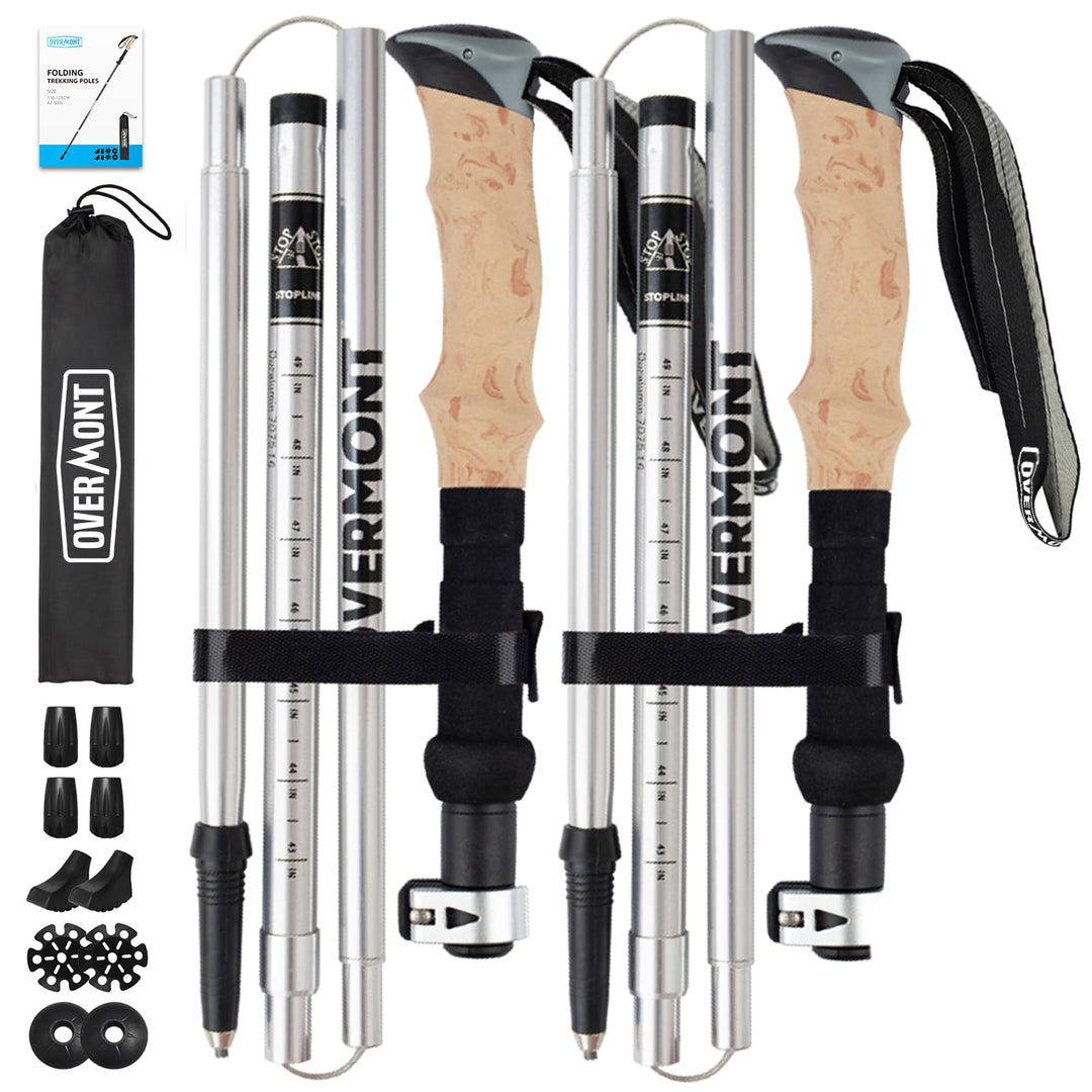 Overmont Wanderstöcke Faltbar Aluminium Ultraleicht - Verstellbar 105-125 cm Trekkingstöcke - Nordic