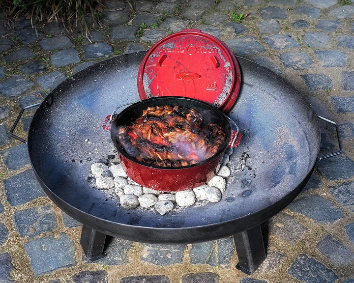 FLAME ROCK Dutch Oven 6.0, rot emailliert, gusseiserner Feuertopf mit 6 Liter Fassungsvermögen, bere