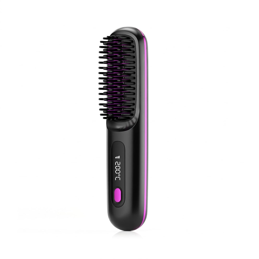 Anti-Frizz Haarglättung Glättbürste Kabellos, MCH Keramik Haarglätter Bürste, 3 Temperaturstufen LCD